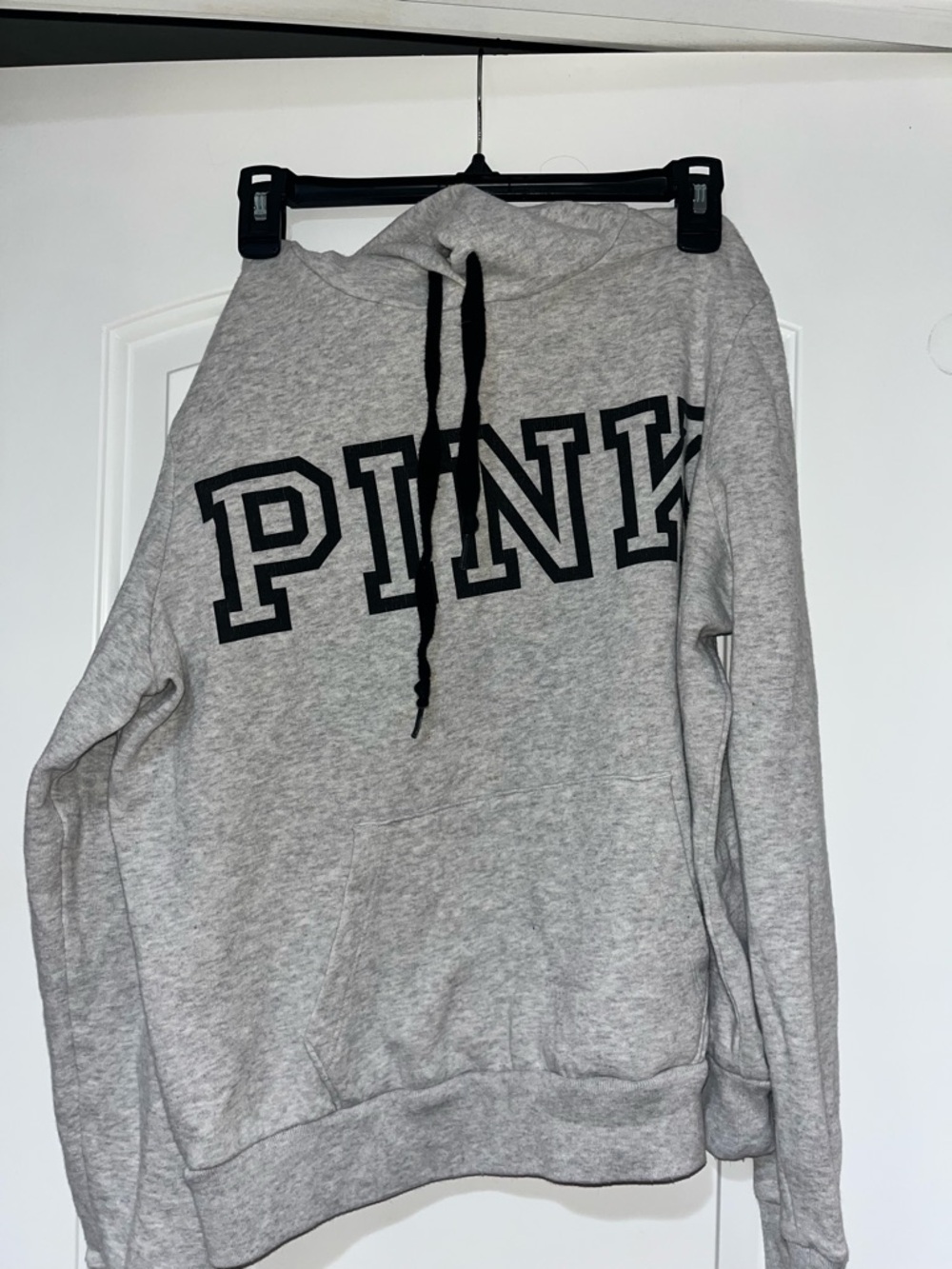 PINK Victoria's Secret Light Gray Hoodie with Black Drawstrings